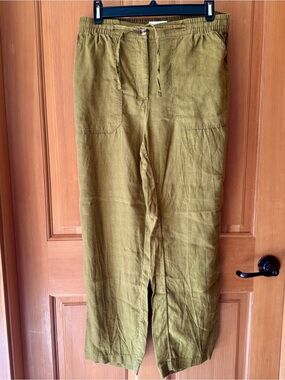 Women's Olive Green Drawstring Linen Blend Pants
